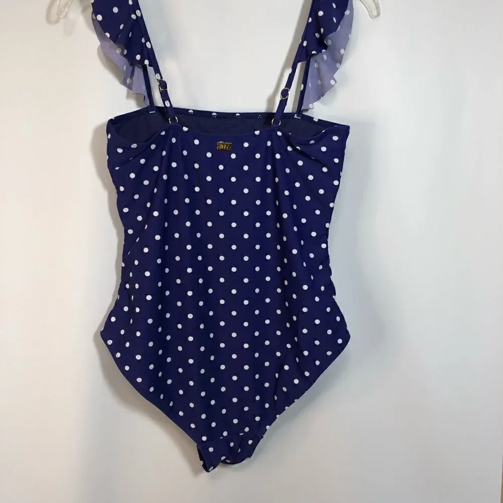 Jones New York Blue Polka Dot One Piece Swimsuit Size Medium